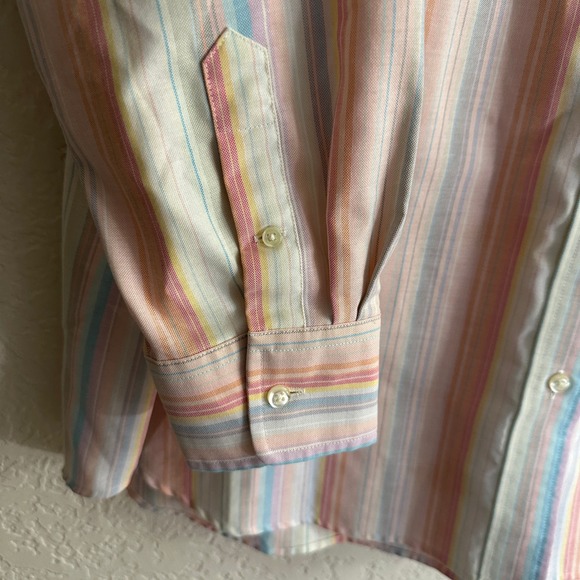 Lands' End Long Sleeve 3X Cotton Blend Pastel Striped Button Down Shirt - Picture 7 of 14